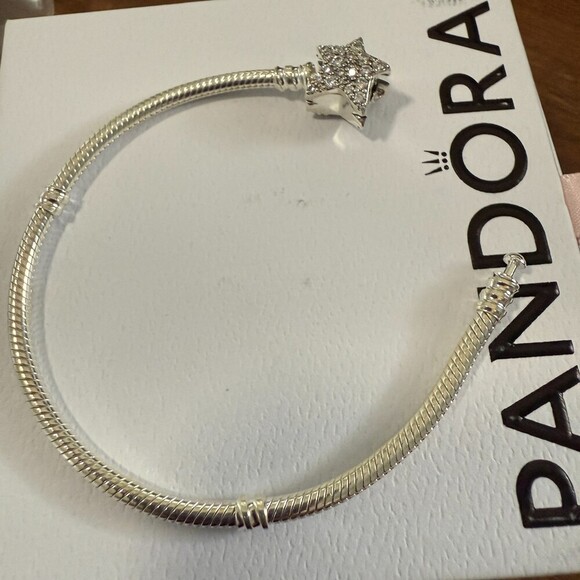 Authentic Pandora, 22CM,  Sparkling Star Silver Snake Chain Bracelet, CLOSEOUT - Picture 3 of 7